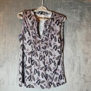 NY&Co Floral Sleeveless Blouse Pleated Front Purple Pink Womens Small